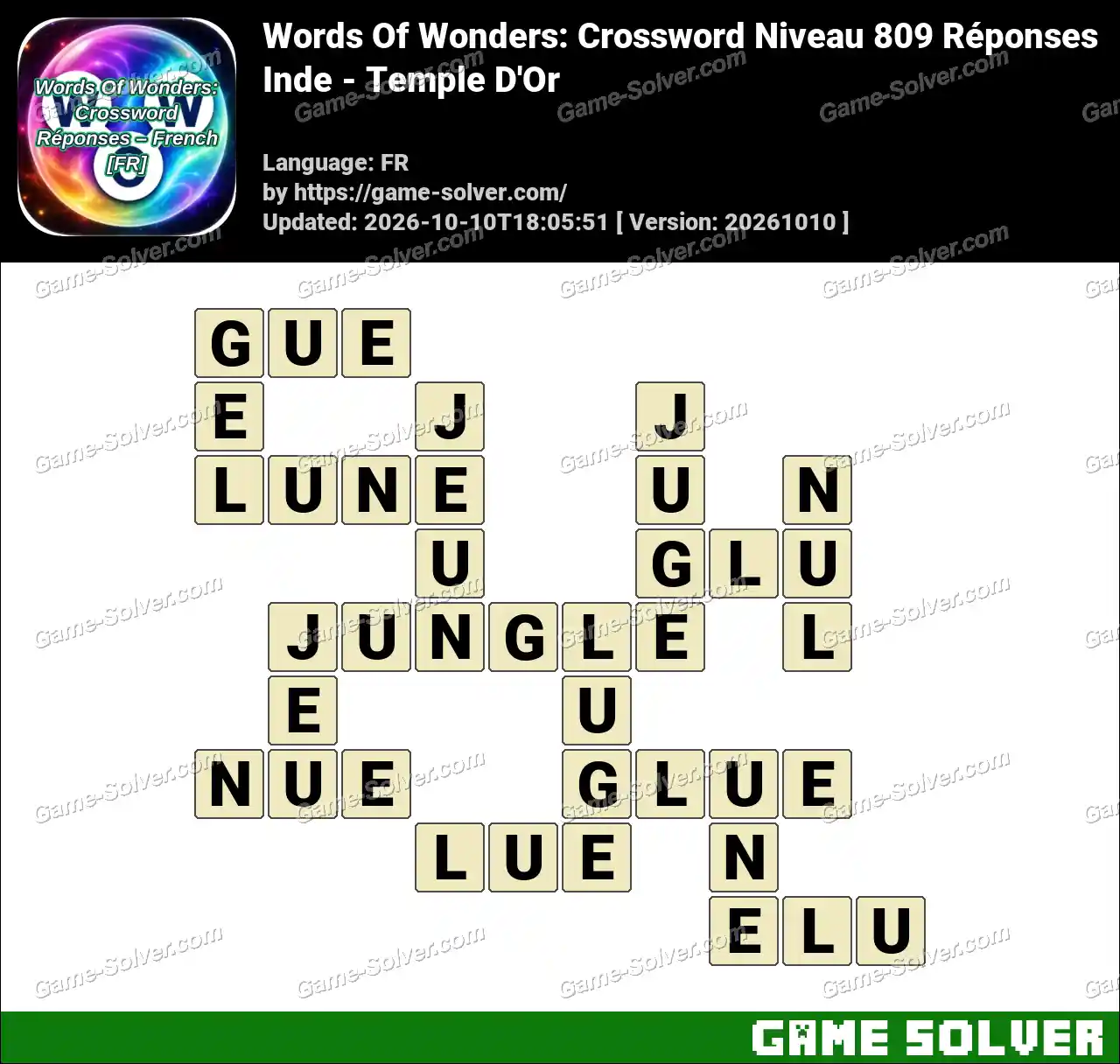 Words Of Wonders: Crossword Niveau 809 Réponses – Inde – Temple D’Or